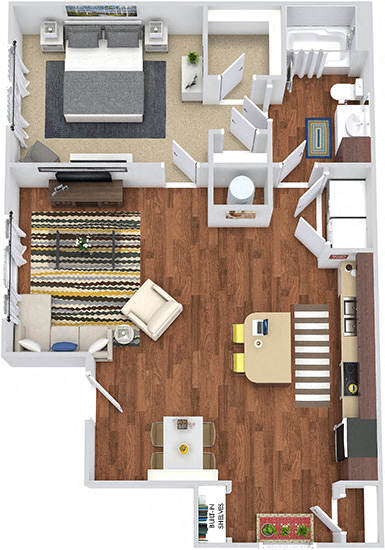Floor plan for 1 bed, 1 bath, 815 sqft